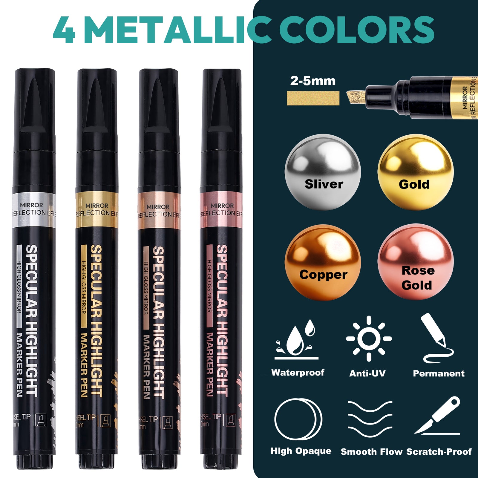 Resiners® Metallic Chrome Paint Markers Pen